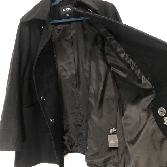Apt 9 Black Recycled Wool Blend Sailor Button Pea Coat - Picture 7 of 16
